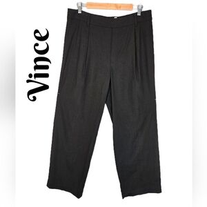 Vince Womems Linen Blend Pants Sz L Black Straight Wide Leg Elastic Back Waist
